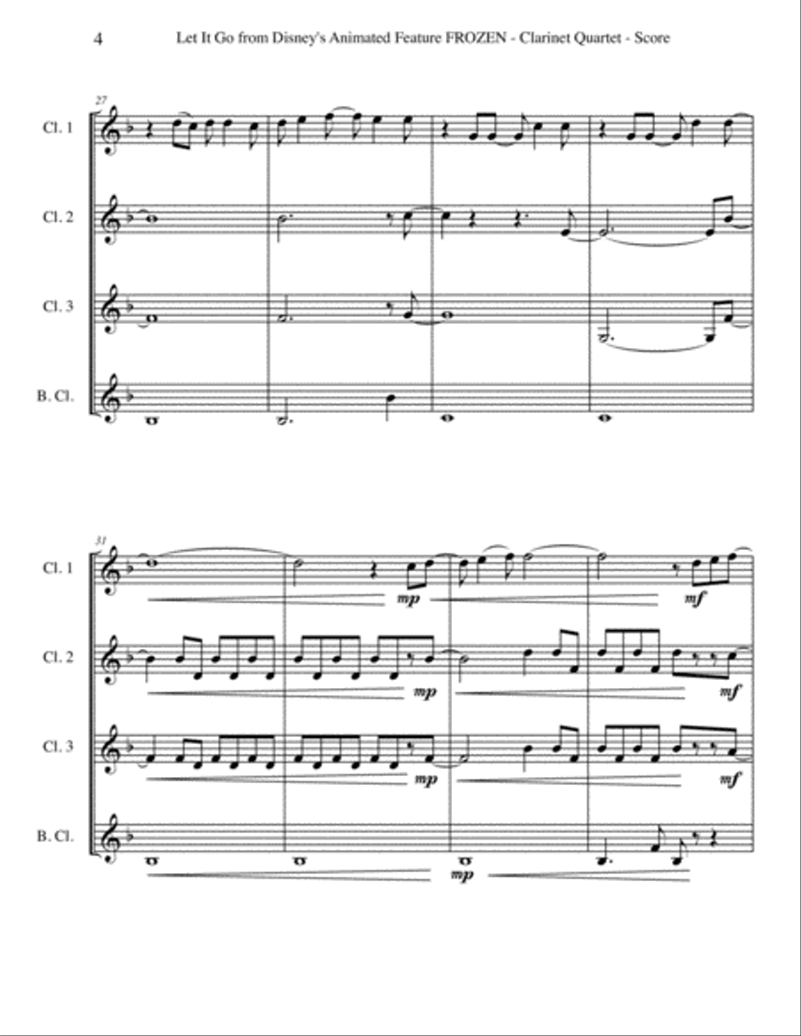 Let It Go (from Frozen) Woodwind Quartet scores gallery preview page 4