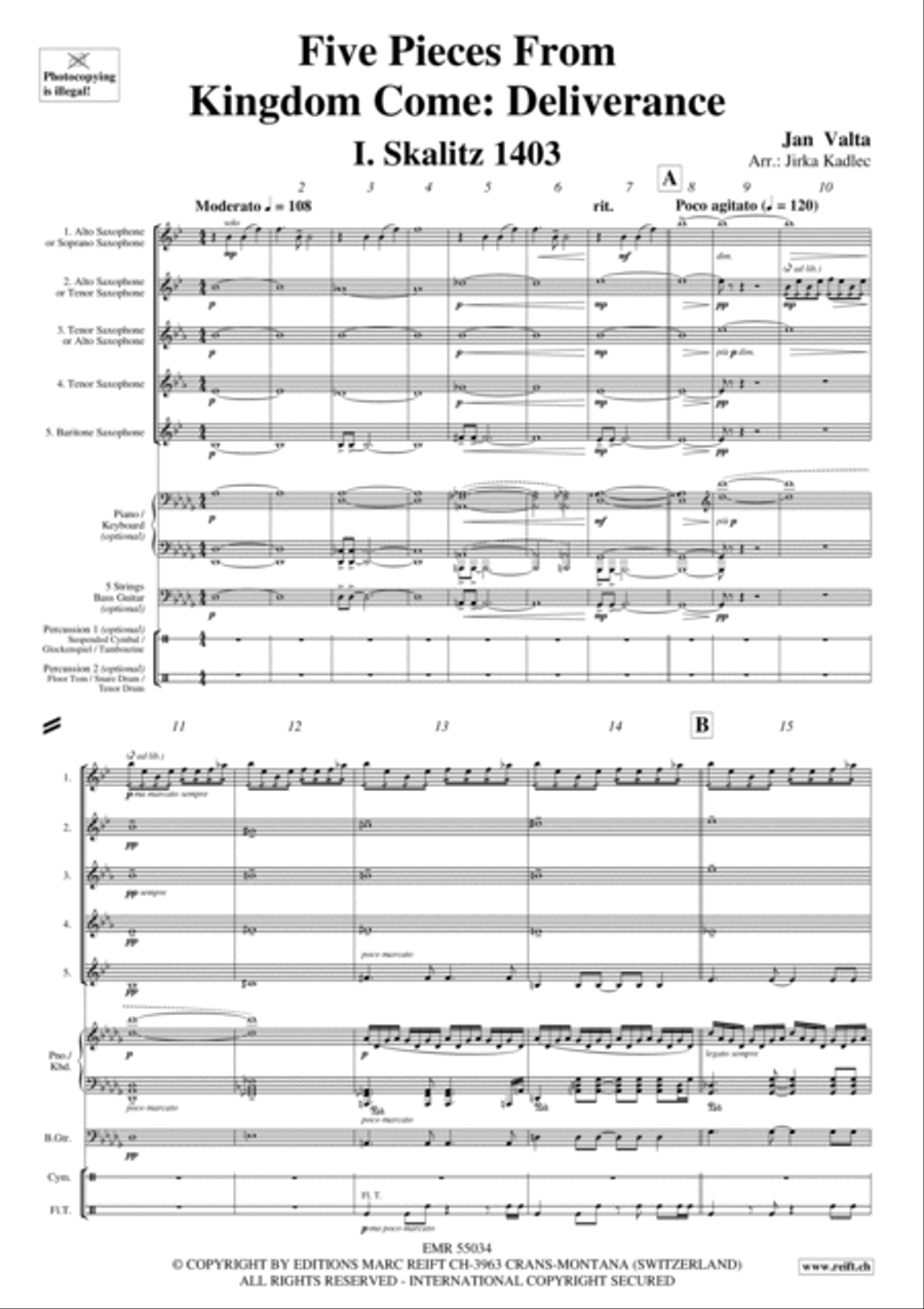 Five Pieces From Kingdom Come: Deliverance Saxophone Quintet scores gallery preview page 2