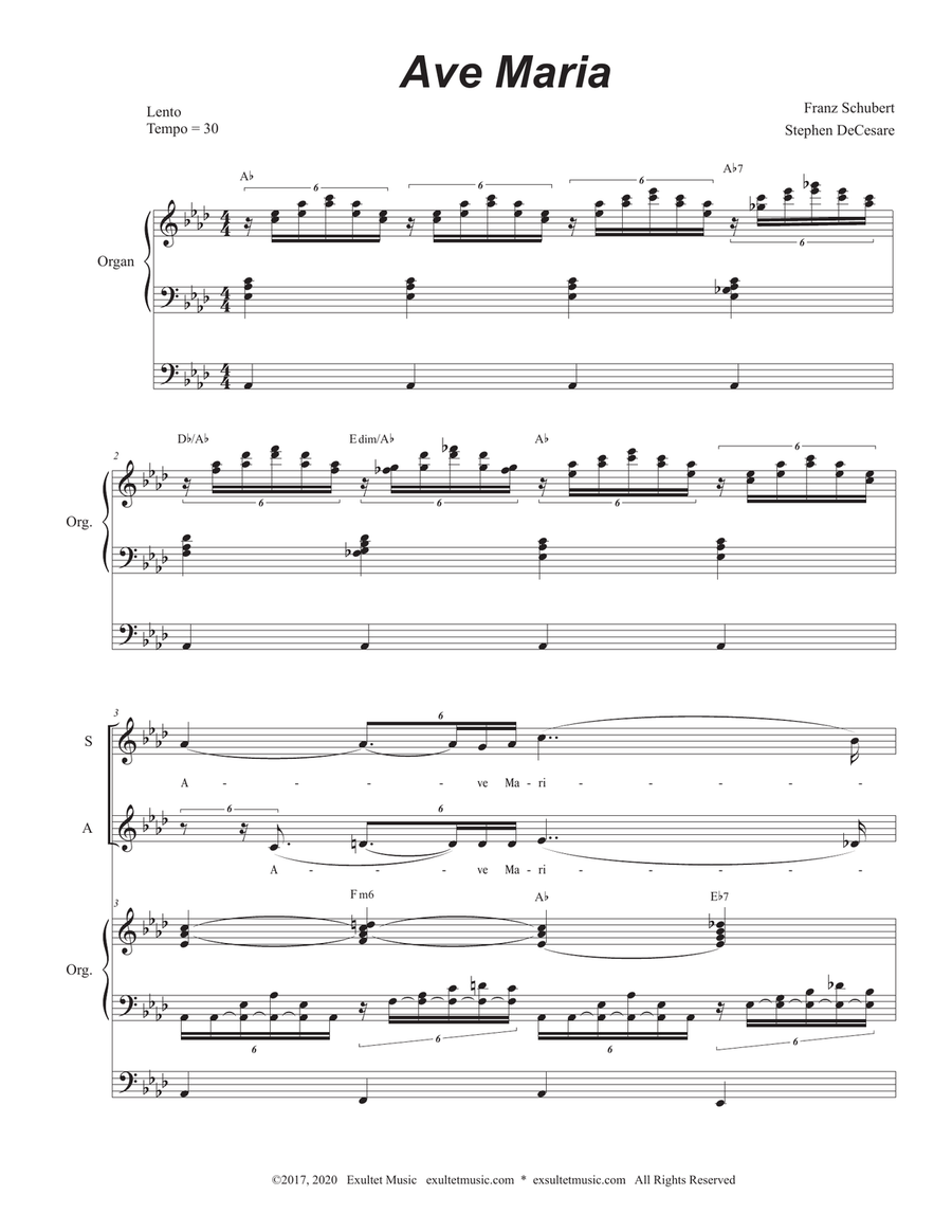 Ave Maria (Duet for Soprano & Alto Solo - Medium Key - Organ Accompaniment) Alto Voice scores gallery preview page 2