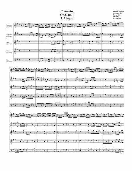12 concerti Op.5 (arrangements for 5 recorders)