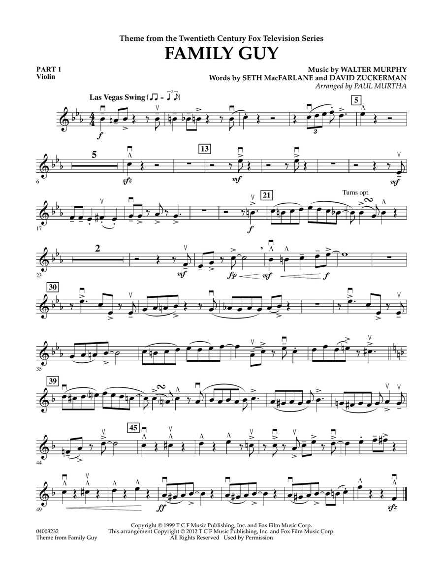 Family Guy (Theme) - Pt.1 - Violin Concert Band scores gallery preview page 1