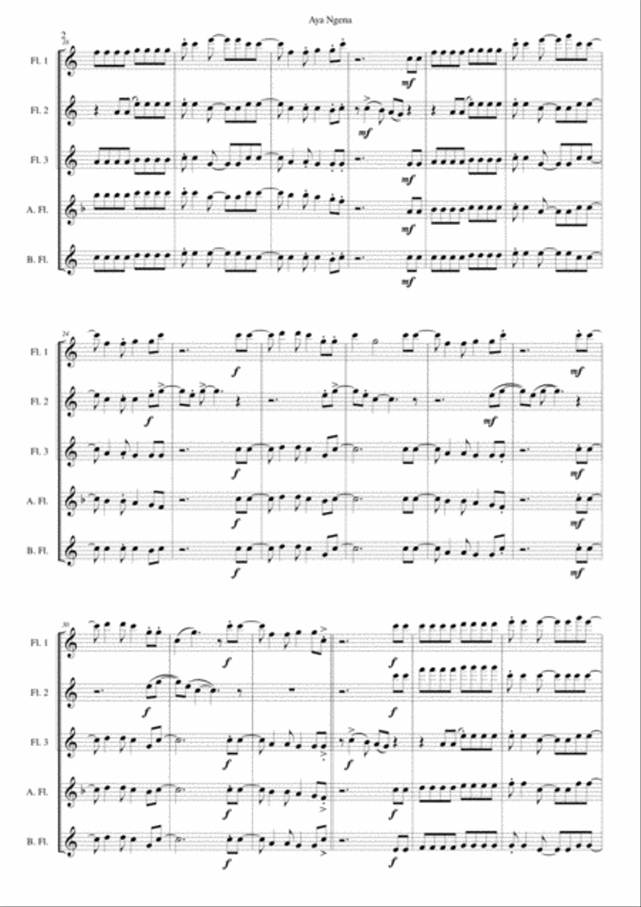 Aya Ngena for flute quintet Aya Ngena for flute quintet Flute scores gallery preview page 2
