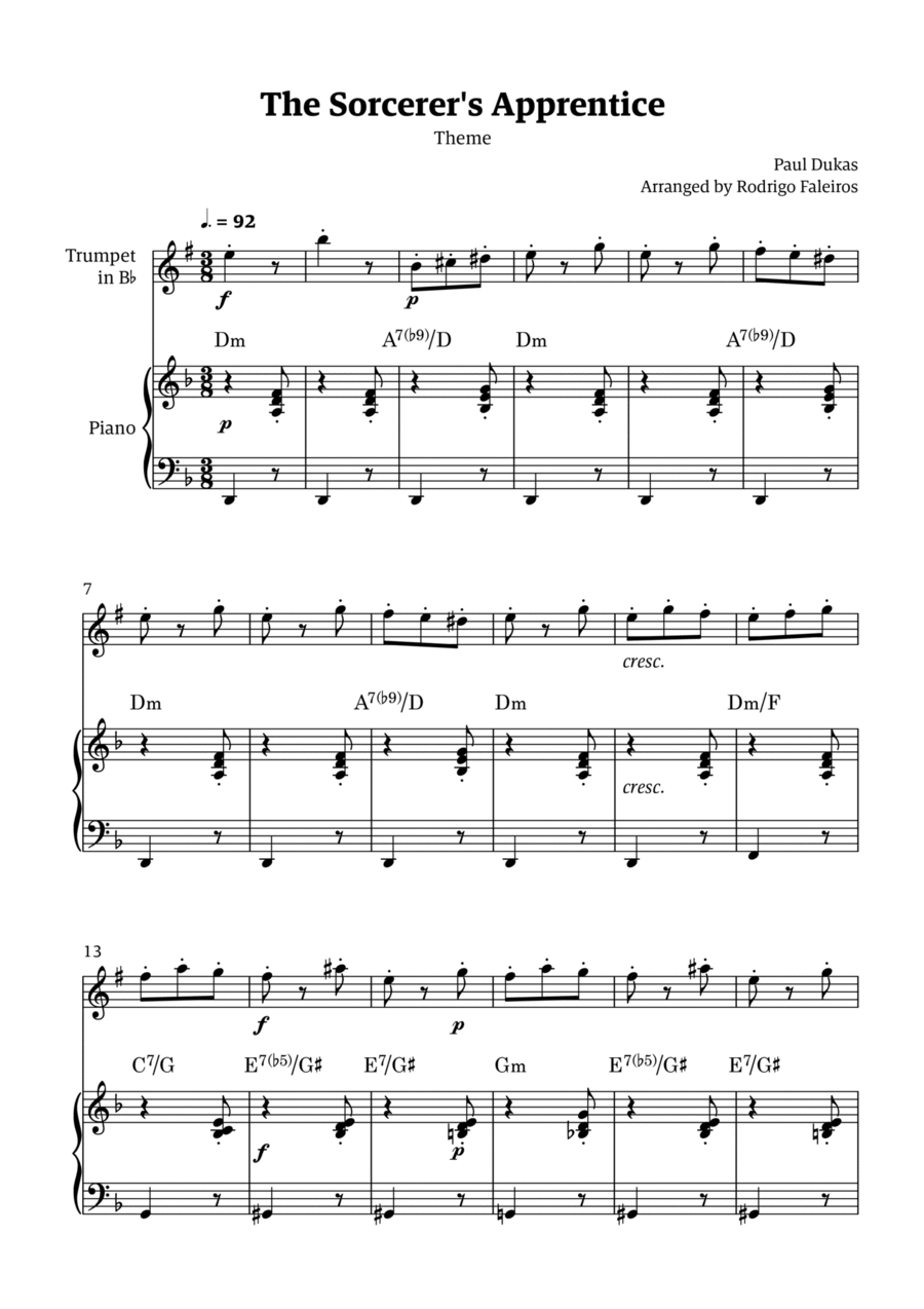 The Sorcerer's Apprentice theme B-Flat Trumpet scores gallery preview page 1