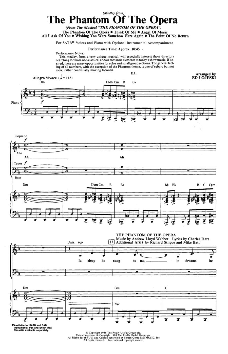 The Phantom Of The Opera (Medley) (arr. Ed Lojeski) 4-Part scores gallery preview page 1