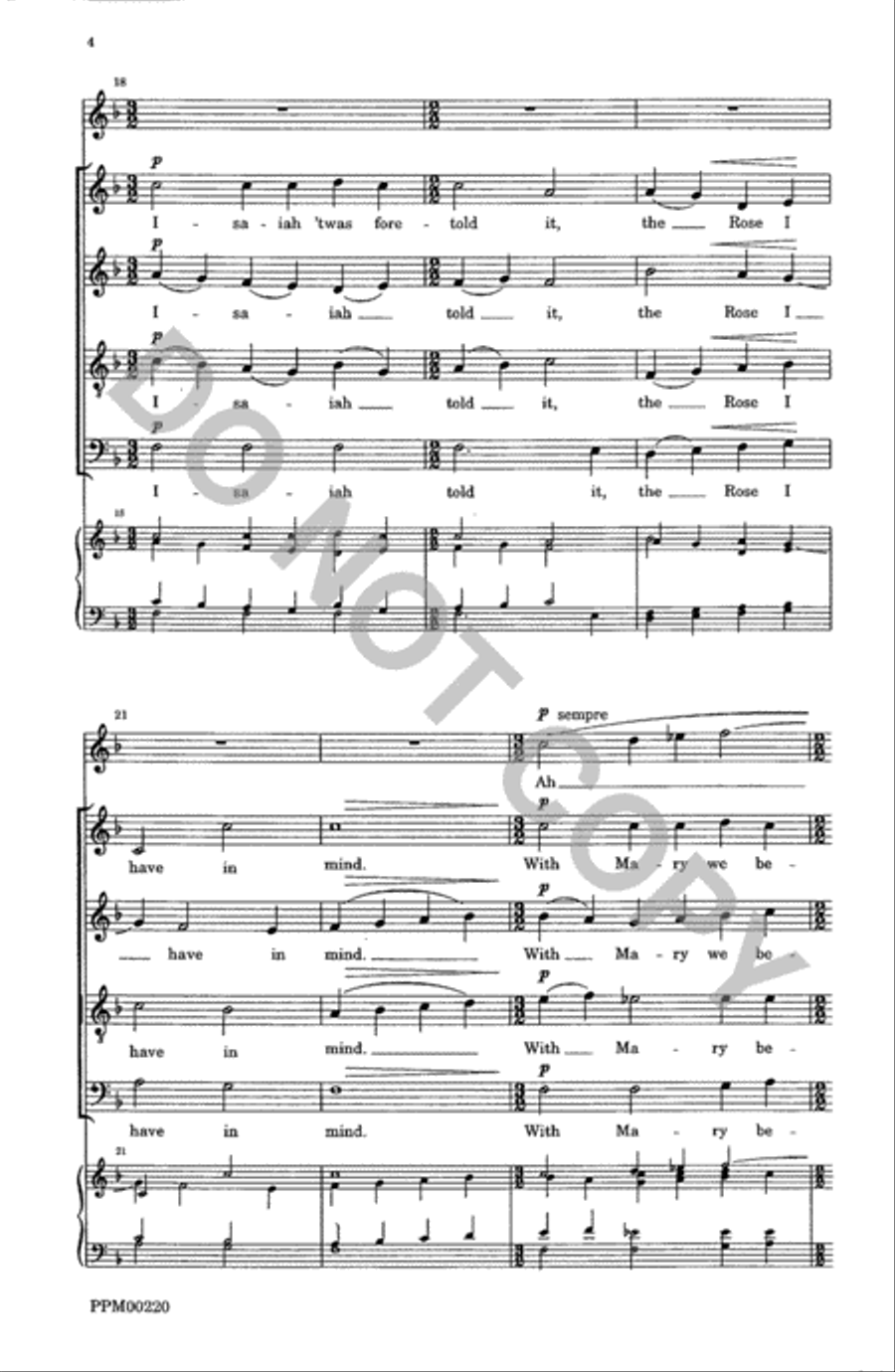 Lo How a Rose E'er Blooming 4-Part scores gallery preview page 5