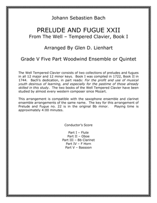 Prelude and Fugue XXII (Woodwind Quintet)
