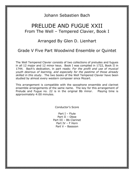 Prelude and Fugue XXII (Woodwind Quintet)