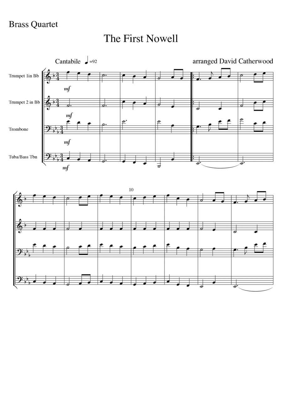 The First Nowell  - arranged for Brass Quartet by David Catherwood