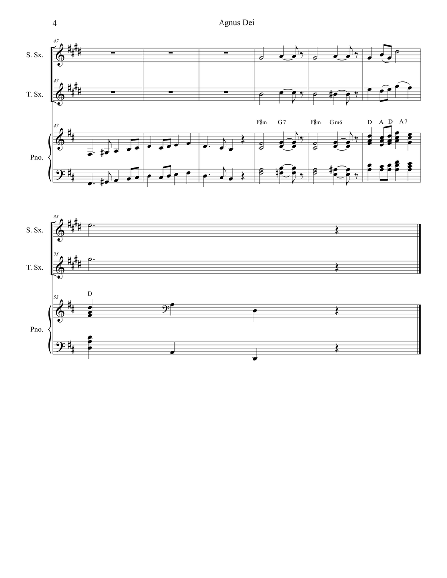 Agnus Dei (Duet for Soprano and Tenor Saxophone) Woodwind Duet scores gallery preview page 4