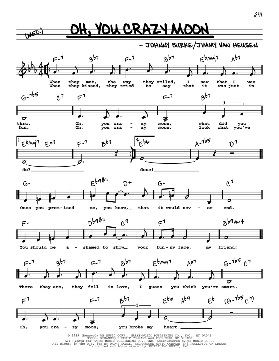 Oh, You Crazy Moon (Low Voice) Low Voice scores gallery preview page 1