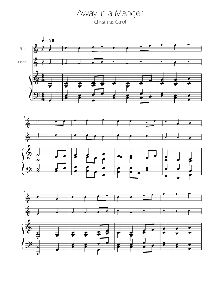 Away in a Manger - Flute and Oboe Duet w/ Piano