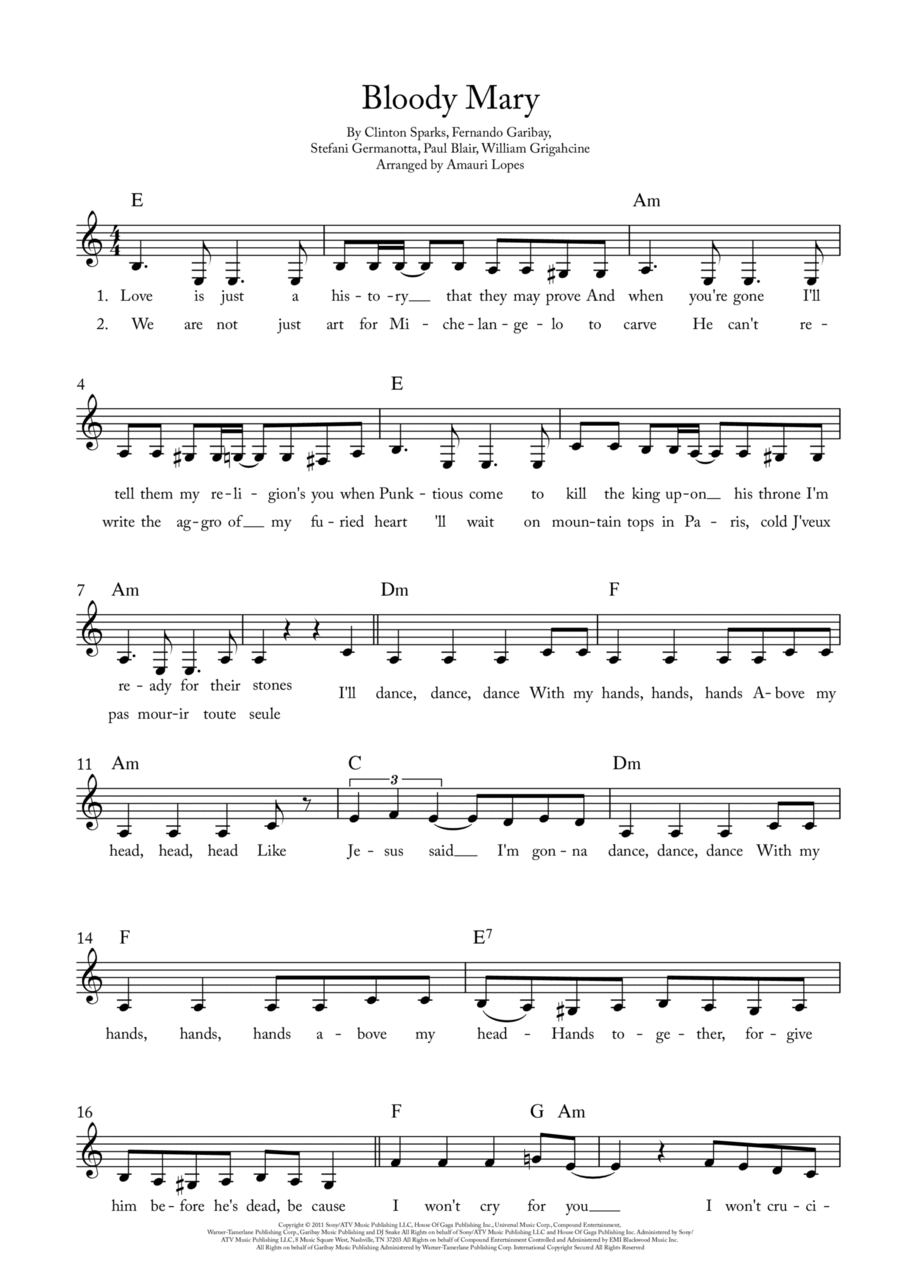 Bloody Mary Piano Solo scores gallery preview page 1