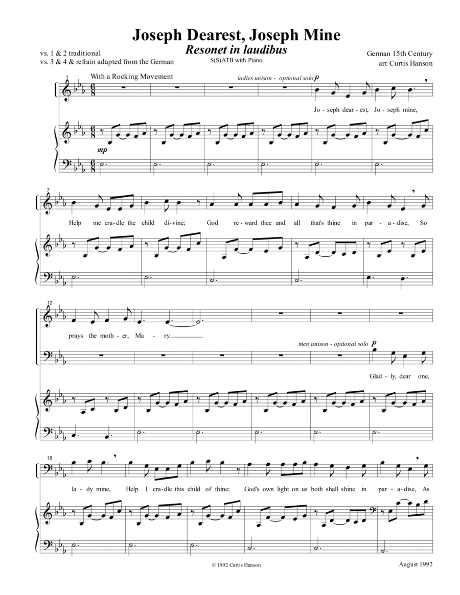 Joseph Dearest, Joseph Mine (SATB) 4-Part scores gallery preview page 1