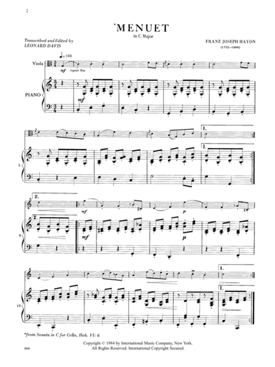 Menuet In C Major (Sonata, Hob. Vi: No. 6)