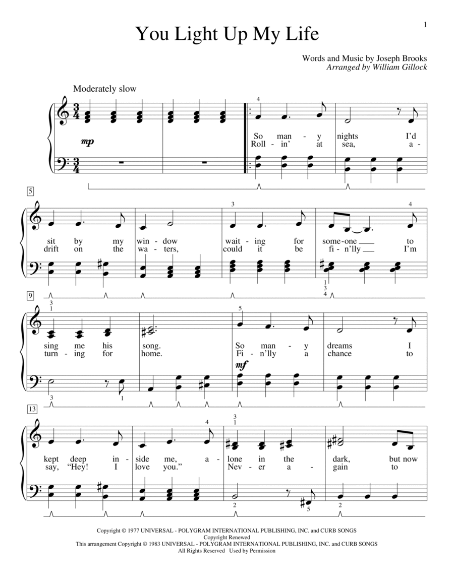 You Light Up My Life (arr. William Gillock) Piano Method scores gallery preview page 1