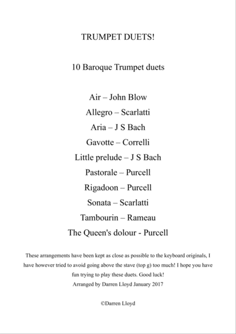 Trumpet duets - 10 Baroque Trumpet duets - Volume 1 Trumpet Duet scores gallery preview page 2