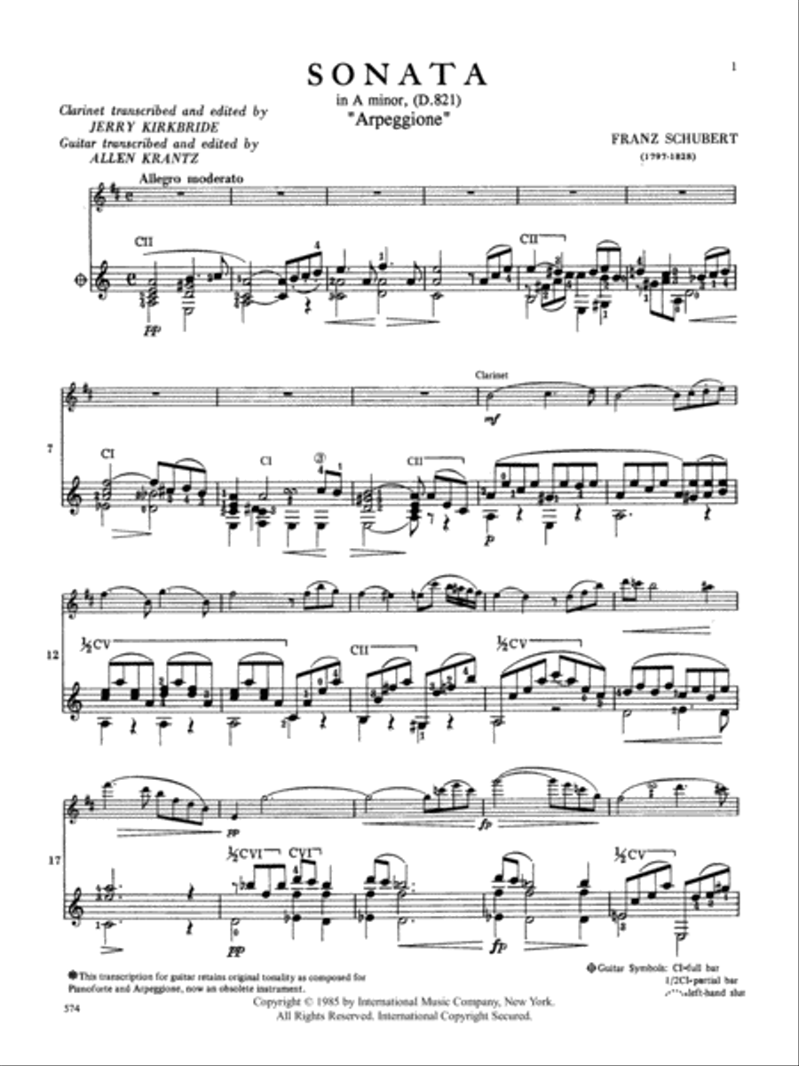Sonata In A Minor, D. 821 (Arpeggione) For Guitar And Clarinet Clarinet scores gallery preview page 2