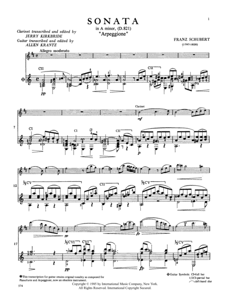 Sonata In A Minor, D. 821 (Arpeggione) For Guitar And Clarinet
