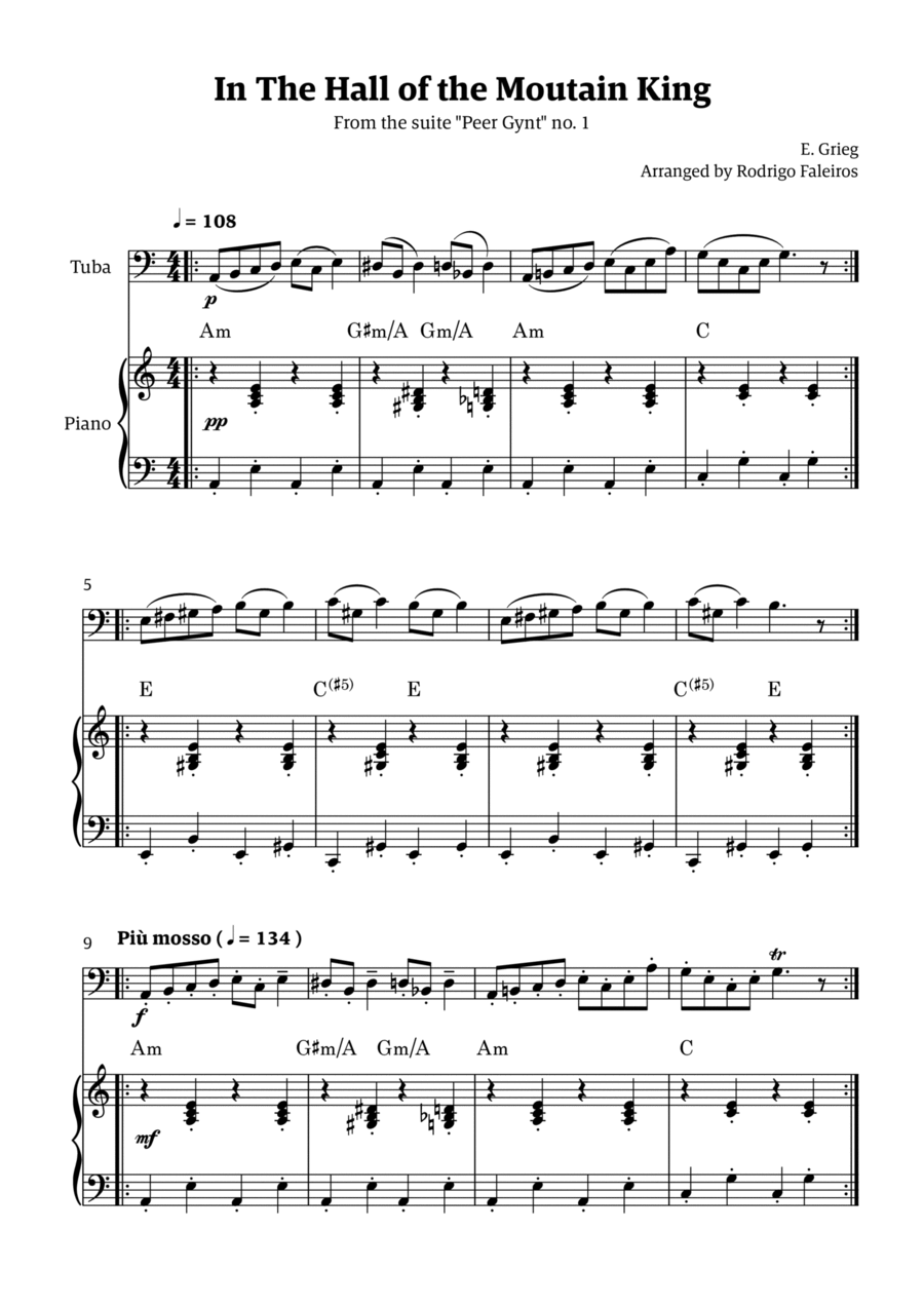 In the Hall of the Mountain King (for tuba solo w/ piano accompaniment) Chamber Music scores gallery preview page 1