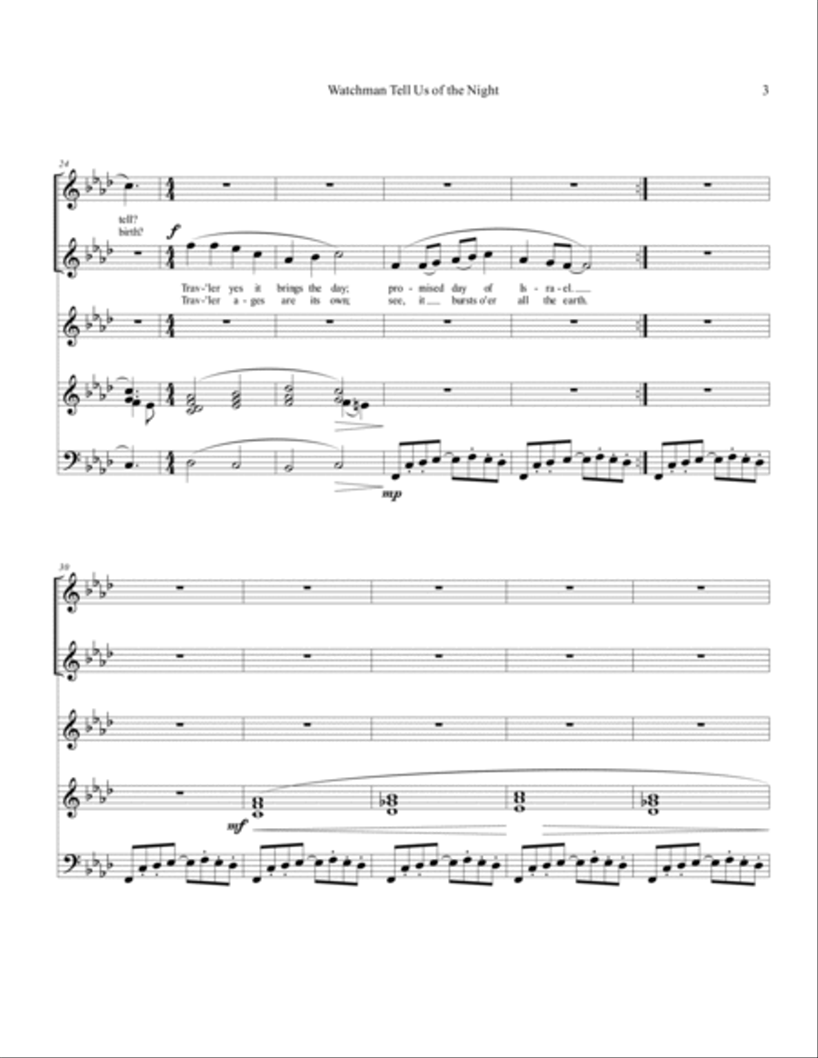 Watchman Tell Us of the Night (Aberystwyth( Unison Choir scores gallery preview page 3