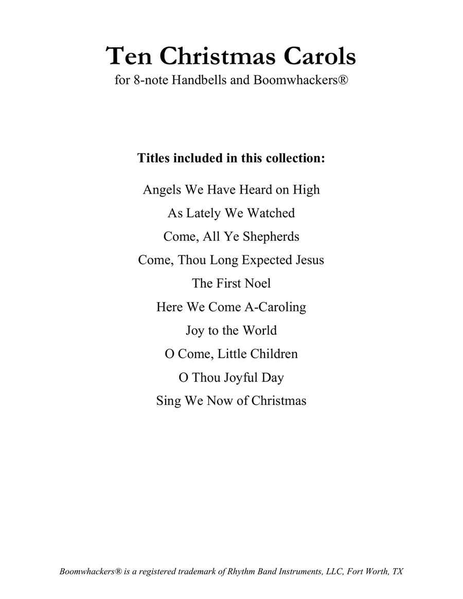 Ten Christmas Carols for 8-note Bells and Boomwhackers® (with Black and White Notes) image number null