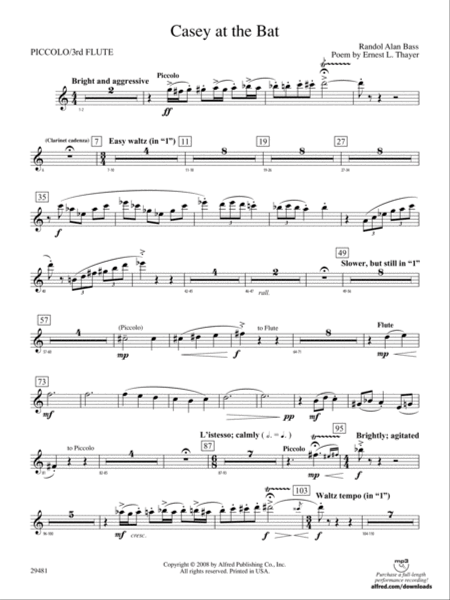 Casey at the Bat: Piccolo Concert Band scores gallery preview page 1