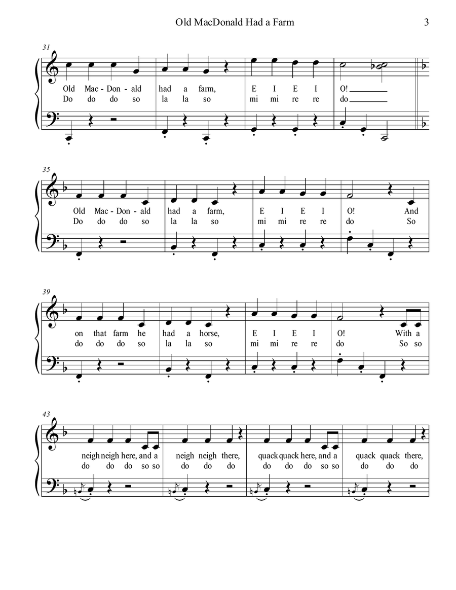 Old MacDonald Had a Farm (In 4 Keys!) Piano, Vocal scores gallery preview page 3