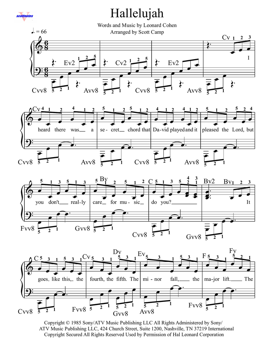 Hallelujah by Leonard Cohen Piano Solo - Digital Sheet Music