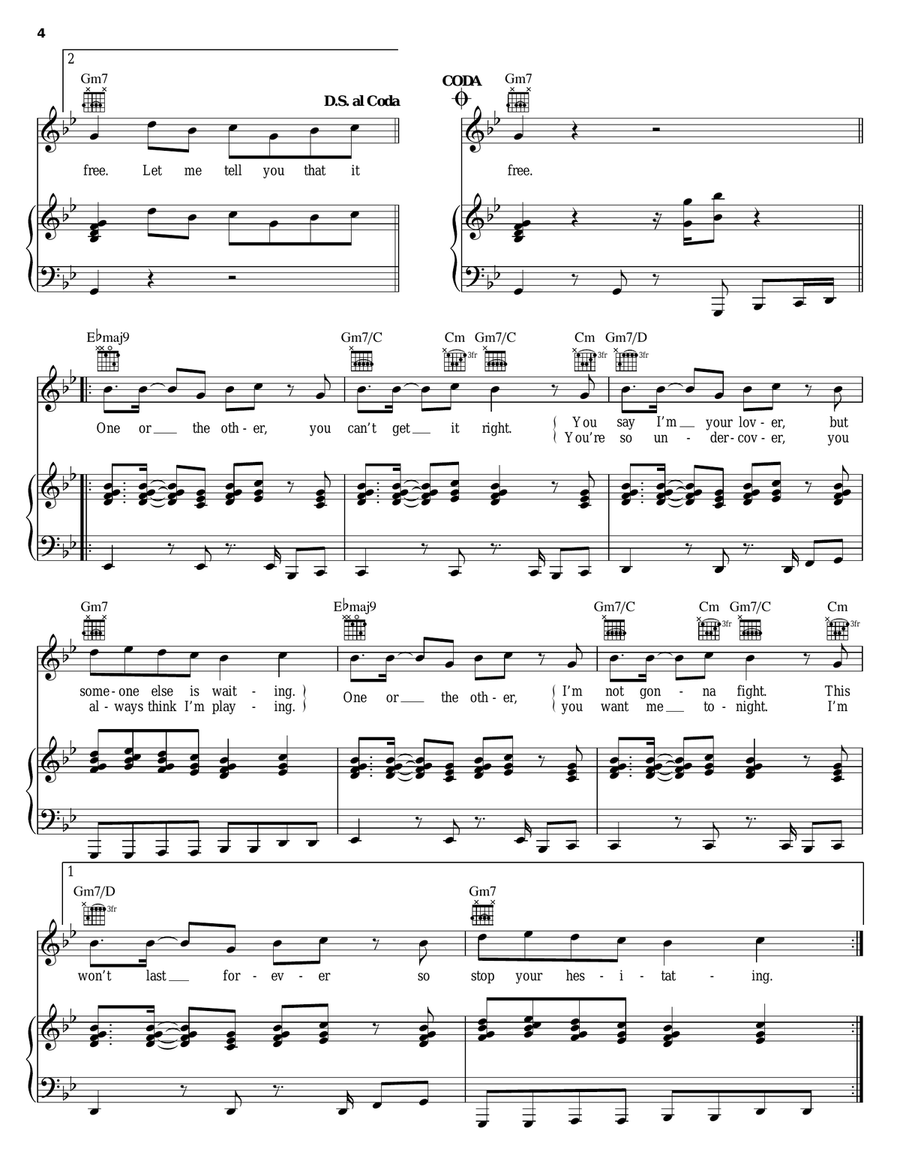 One Or The Other One Or The Other Piano, Vocal, Guitar scores gallery preview page 4