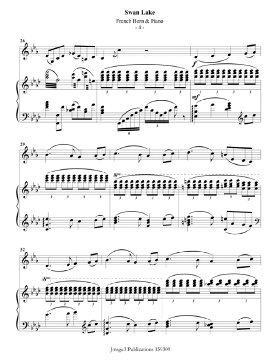 Tchaikovsky: Scene 10 from Swan Lake for French Horn & Piano Horn scores gallery preview page 4