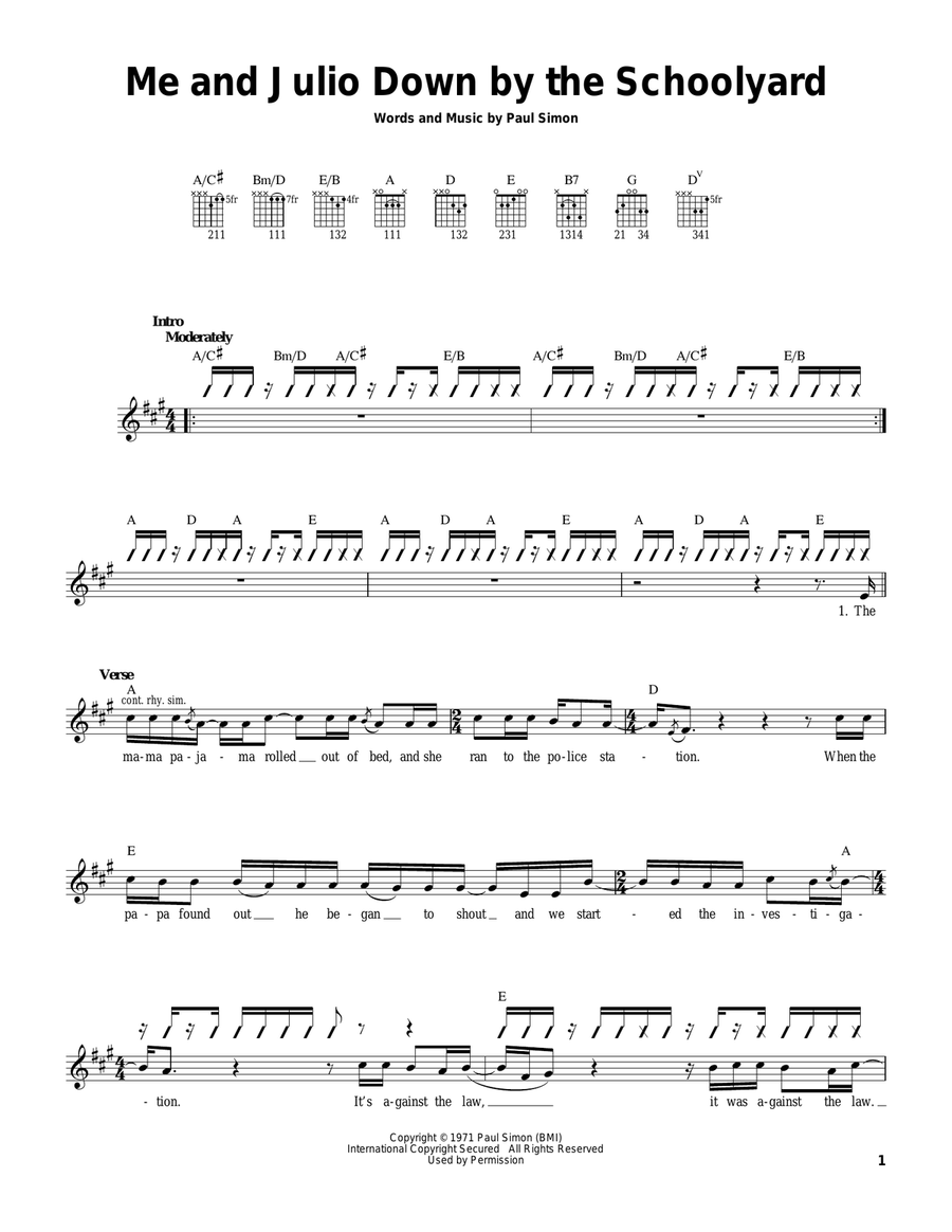 Me and Julio Down By The Schoolyard Acoustic Guitar scores gallery preview page 1