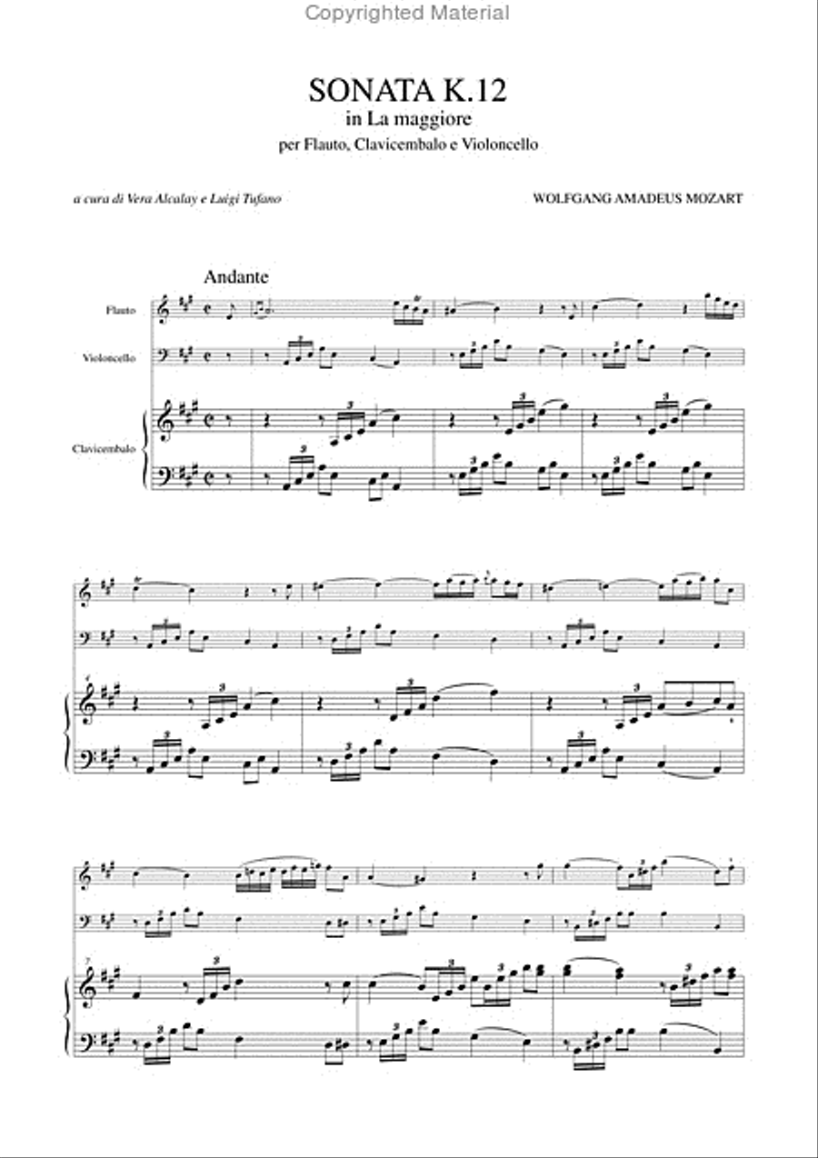 Sonata K. 12 in A Major for Flute, Harpsichord and Violoncello Flute scores gallery preview page 2