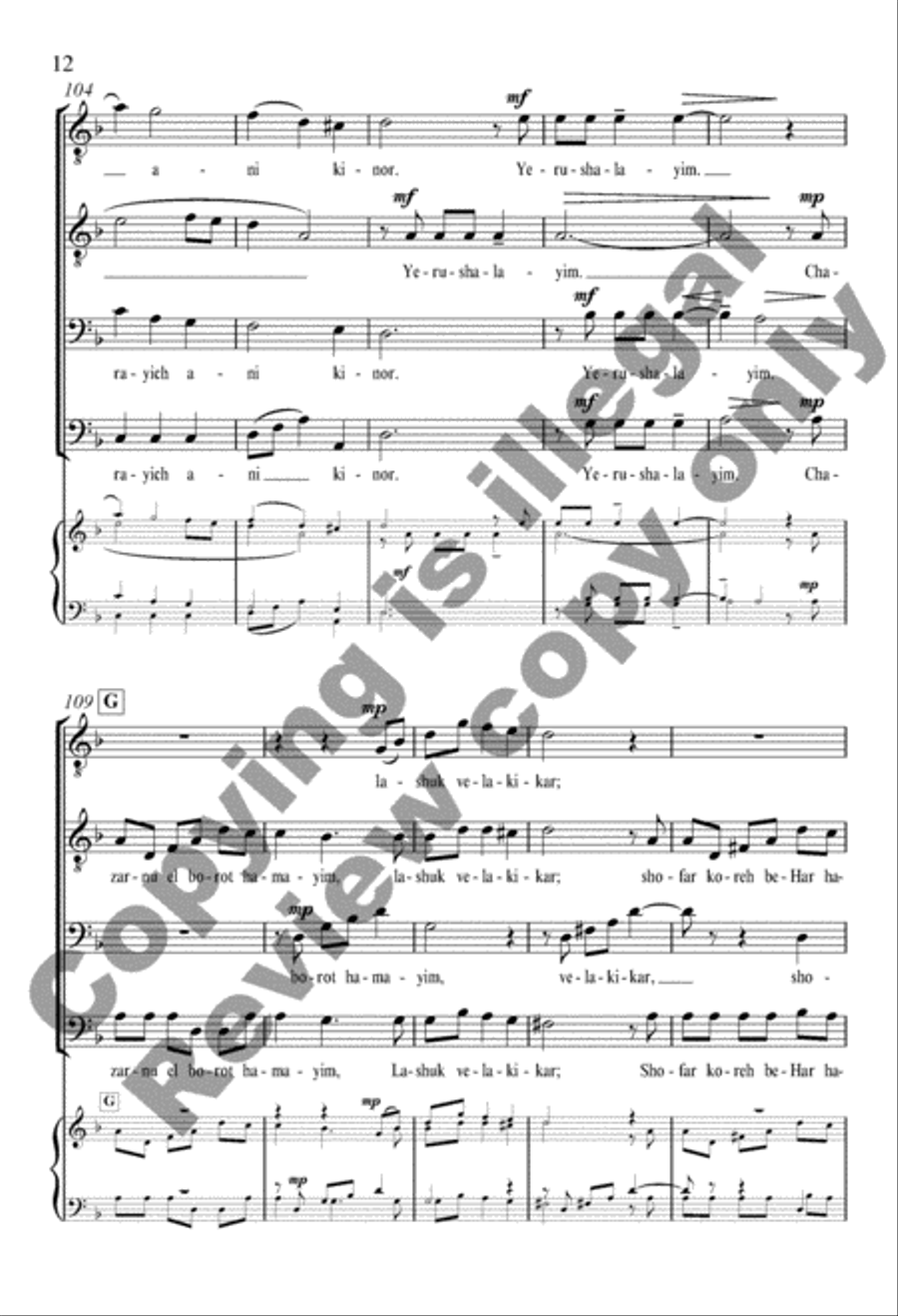 Yerushalayim Shel Zahav: (Jerusalem of Gold) TTBB scores gallery preview page 27