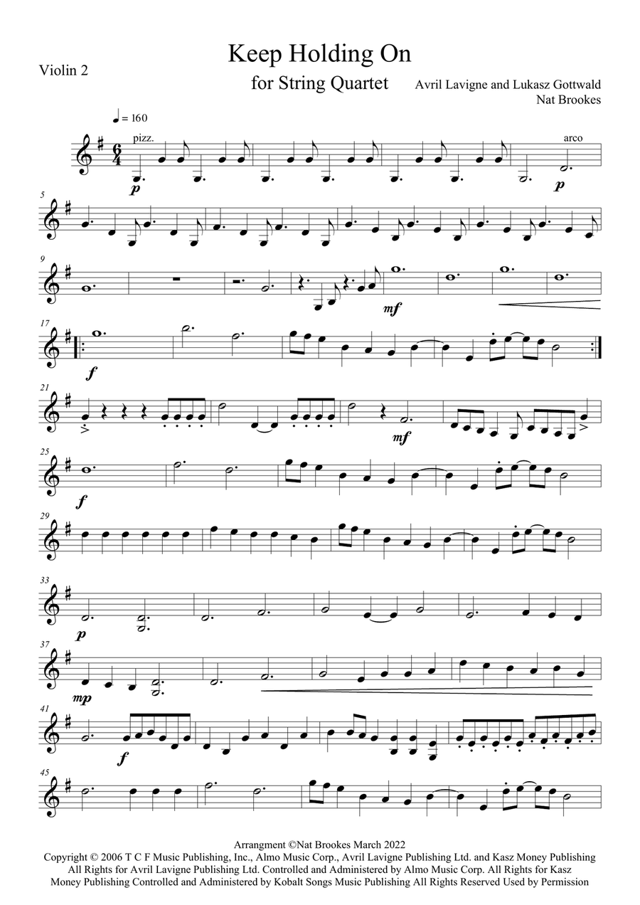 Keep Holding On String Quartet scores gallery preview page 4