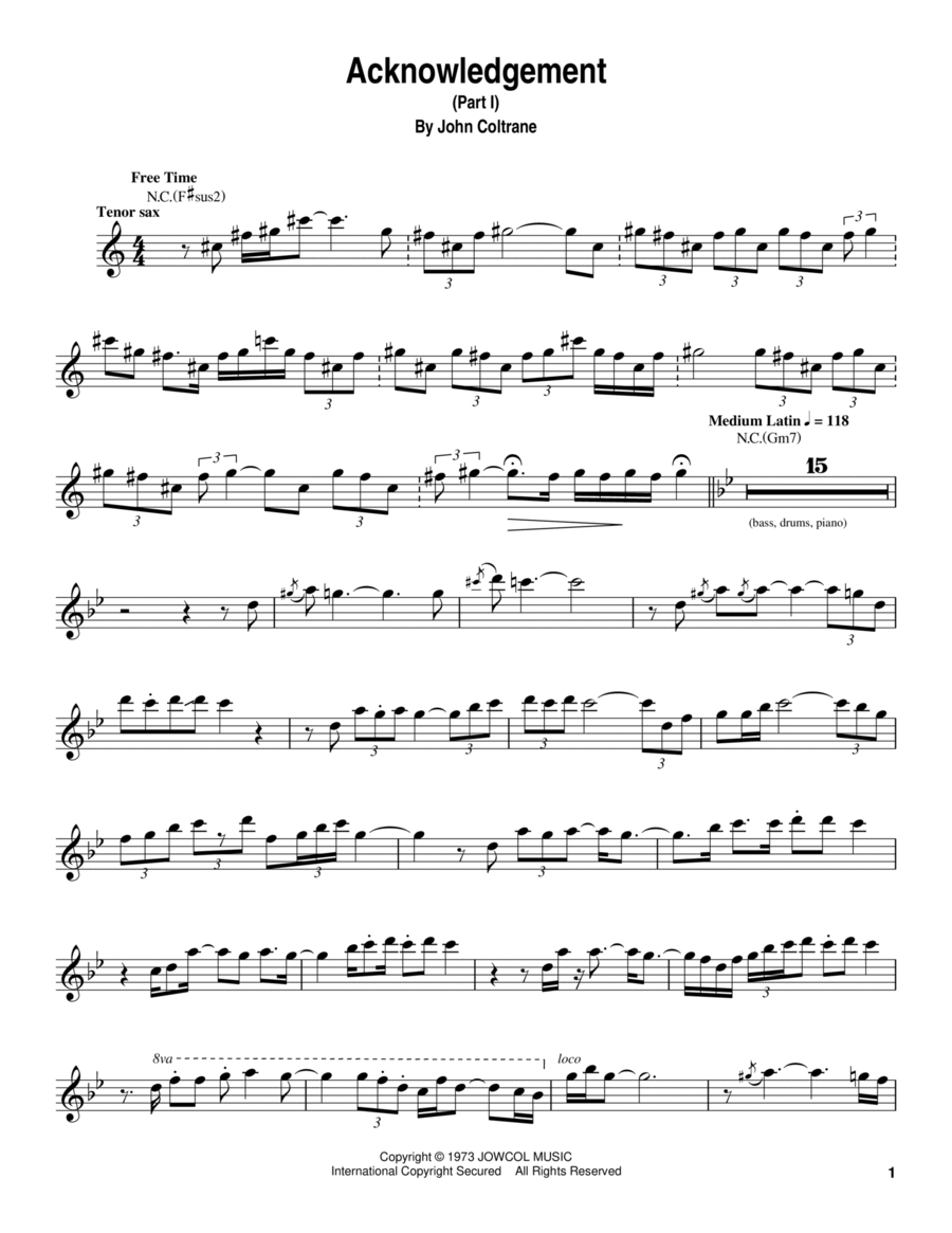 Acknowledgement Tenor Saxophone scores gallery preview page 1