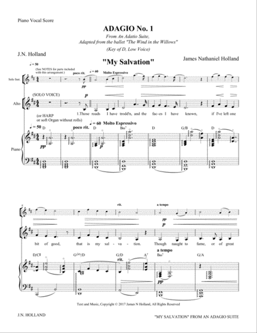 Adagio No 1, My Salvation from An Adagio Suite for Solo Low (Treble) Voice and Piano Large Ensemble scores gallery preview page 5
