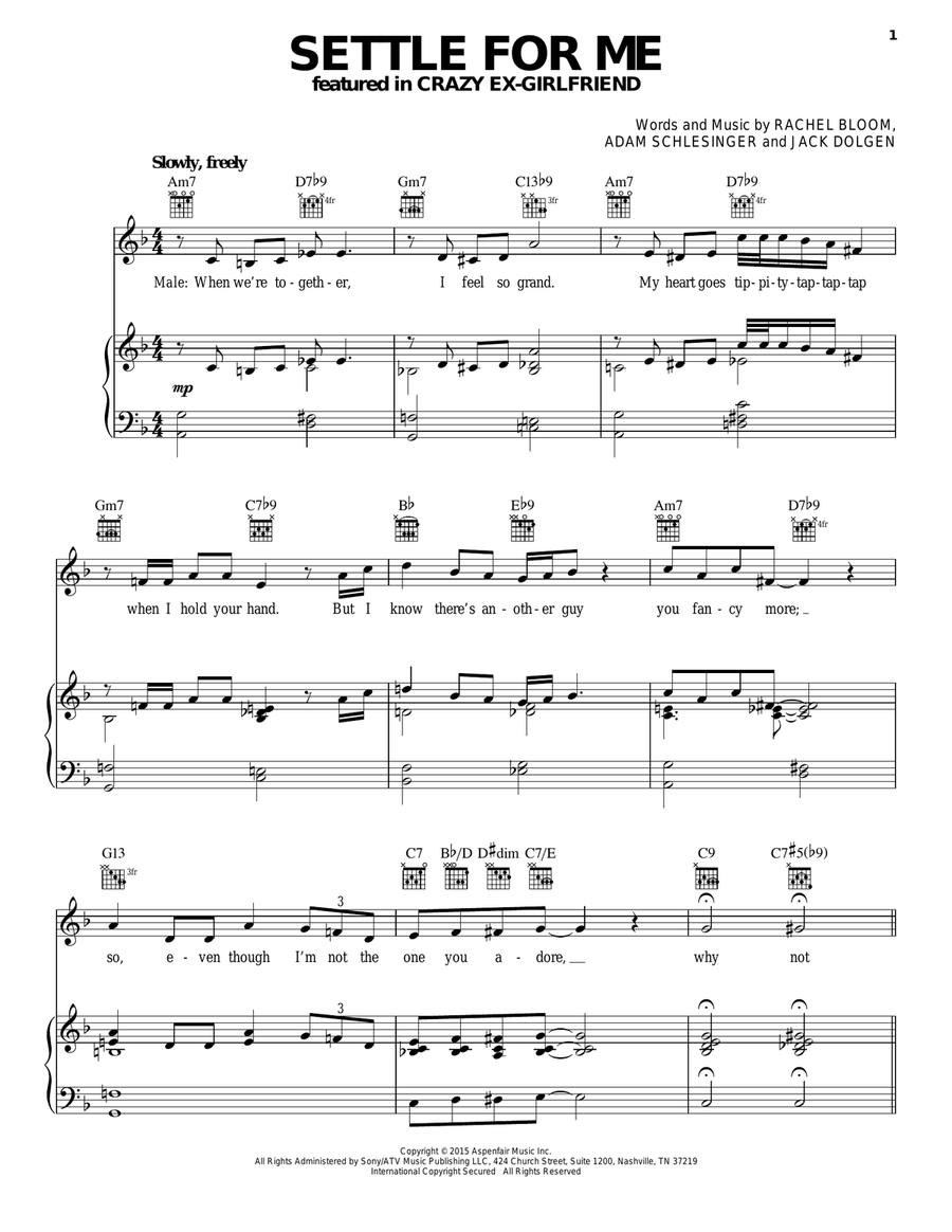 Settle For Me Piano, Vocal, Guitar scores gallery preview page 1