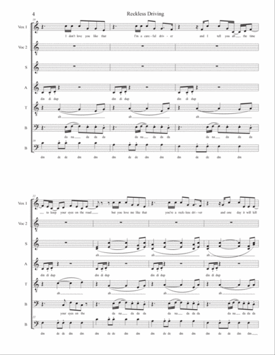 Reckless Driving Feat. Ben Kessler 4-Part scores gallery preview page 4
