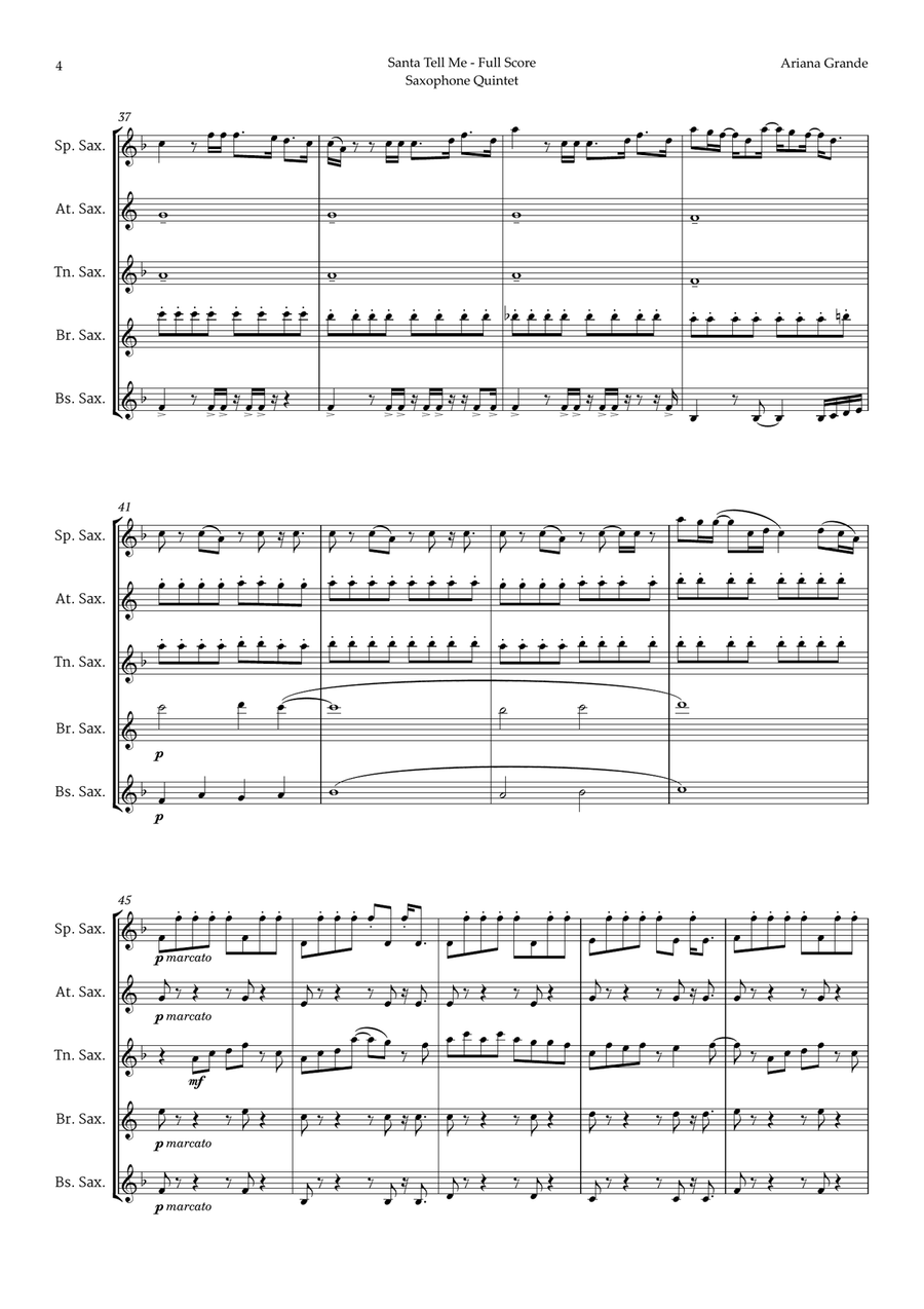 Santa Tell Me Saxophone Quintet scores gallery preview page 4