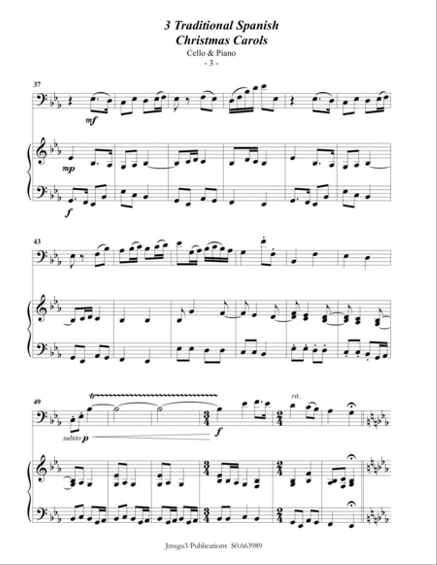 3 Traditional Spanish Christmas Carols for Cello & Piano Piano scores gallery preview page 3