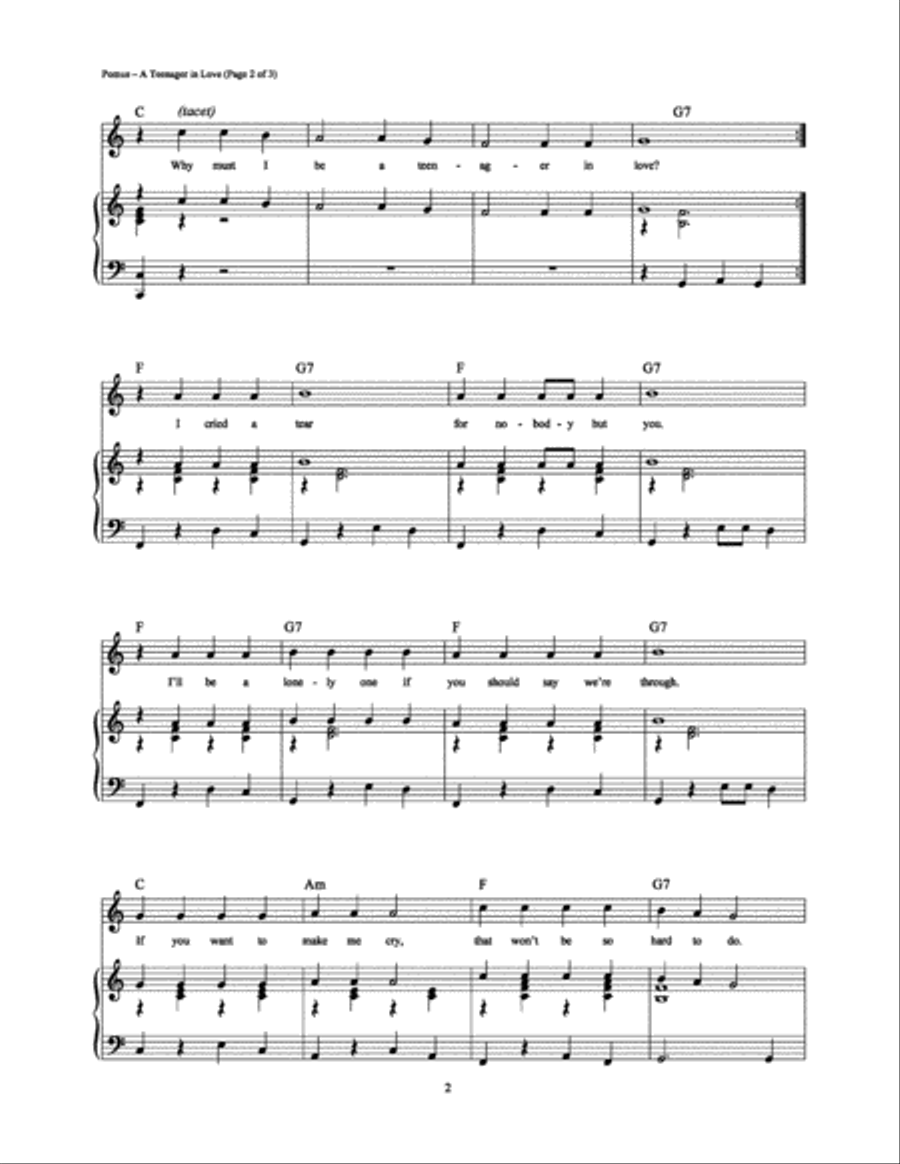 A Teenager in Love A Teenager in Love Piano, Vocal, Guitar scores gallery preview page 2