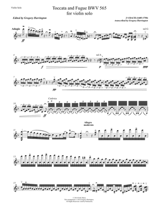 Toccata And Fugue for solo violin BWV 565 (in d minor)