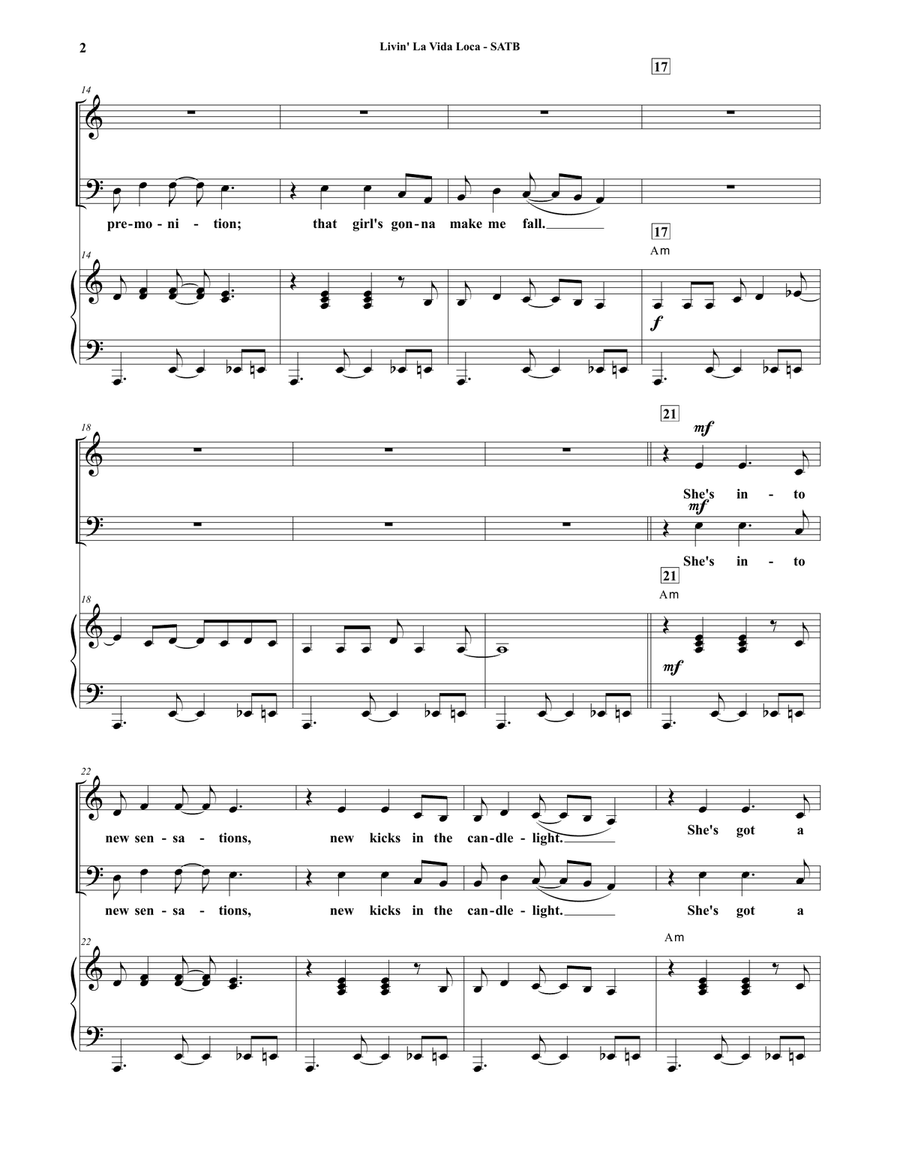 Livin' La Vida Loca 4-Part scores gallery preview page 2
