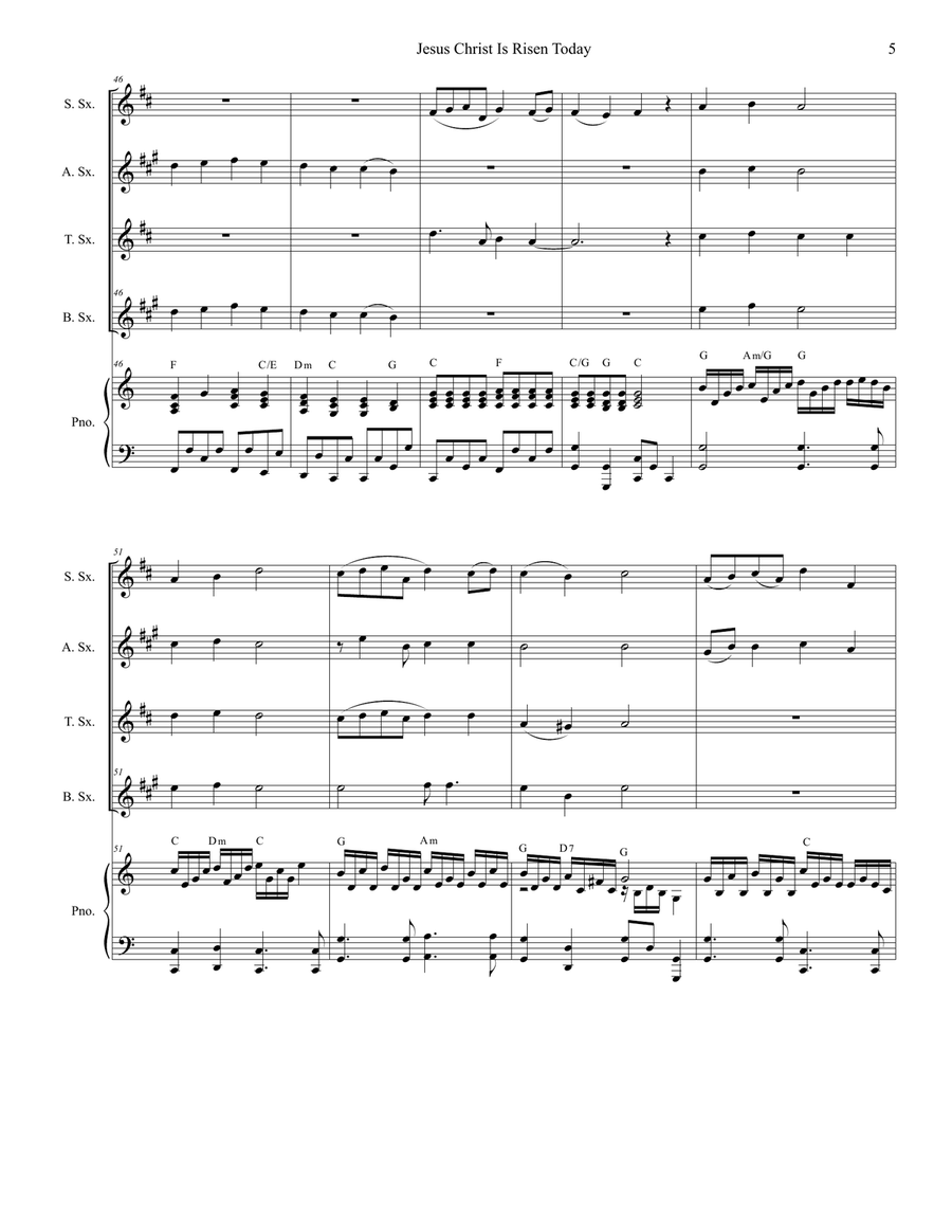 Jesus Christ Is Risen Today (for Saxophone Quartet and Piano) Jesus Christ Is Risen Today (for Saxophone Quartet and Piano) Woodwind Ensemble scores gallery preview page 6