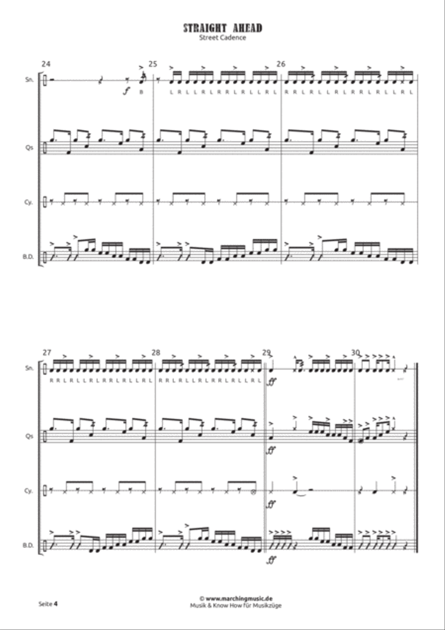 STRAIGHT AHEAD (Drumline Cadence) Marching Band scores gallery preview page 5