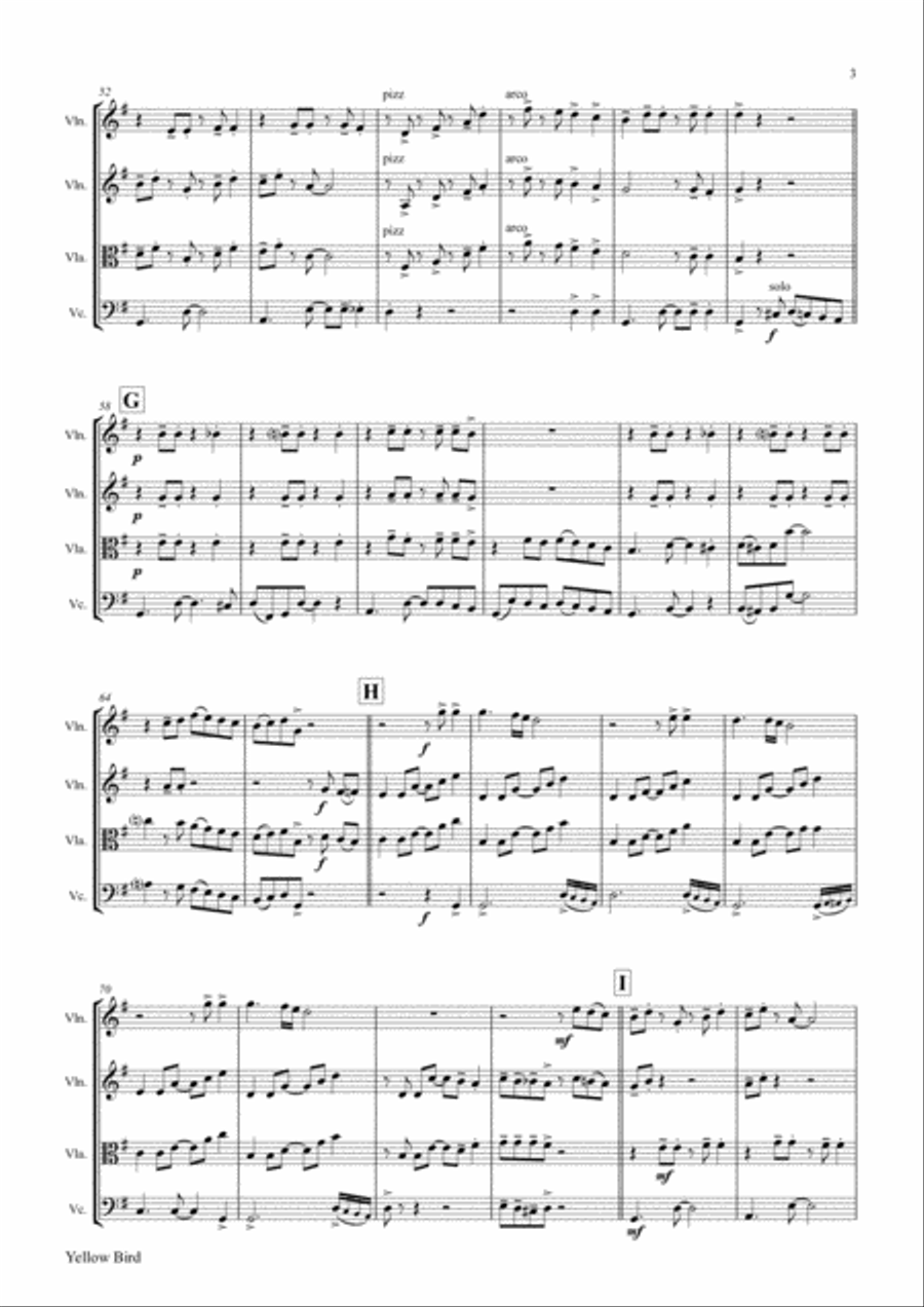 Yellow Bird - Haitian Folk Song - Calypso - String Quartet String Quartet scores gallery preview page 4