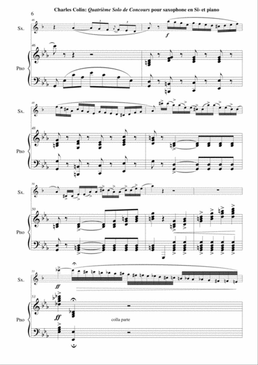 Charles Colin: Quatrième Solo de Concours, Opus 44 arranged for Bb soprano or tenor saxophone and pi Woodwind Duet scores gallery preview page 6