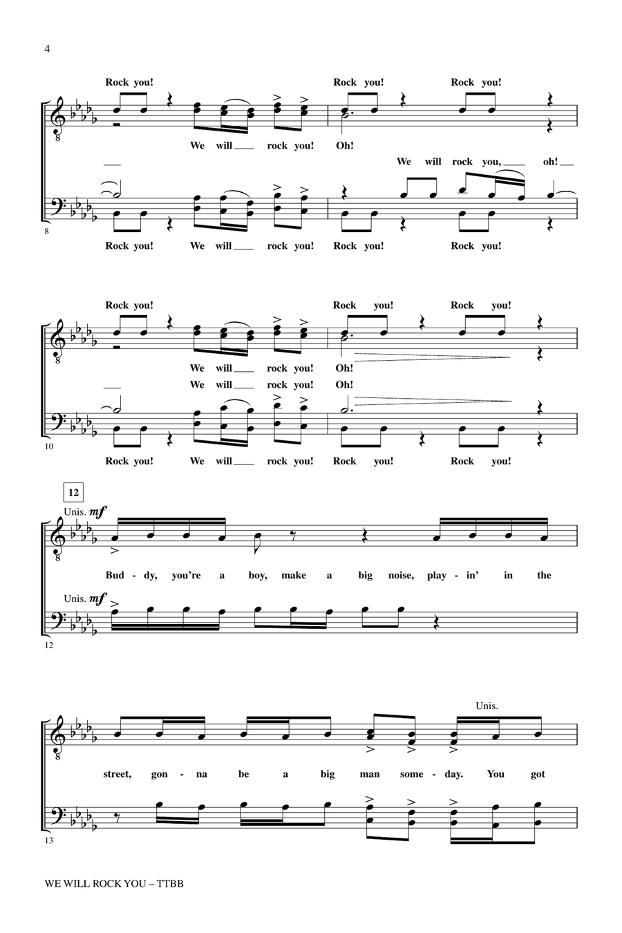 We Will Rock You (arr. Mark Brymer) TTBB scores gallery preview page 2