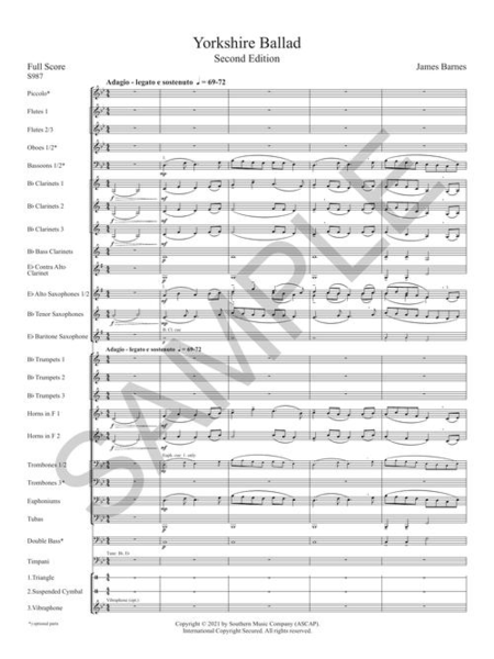 Yorkshire Ballad for Concert Band - Score and Parts (Second Edition)
