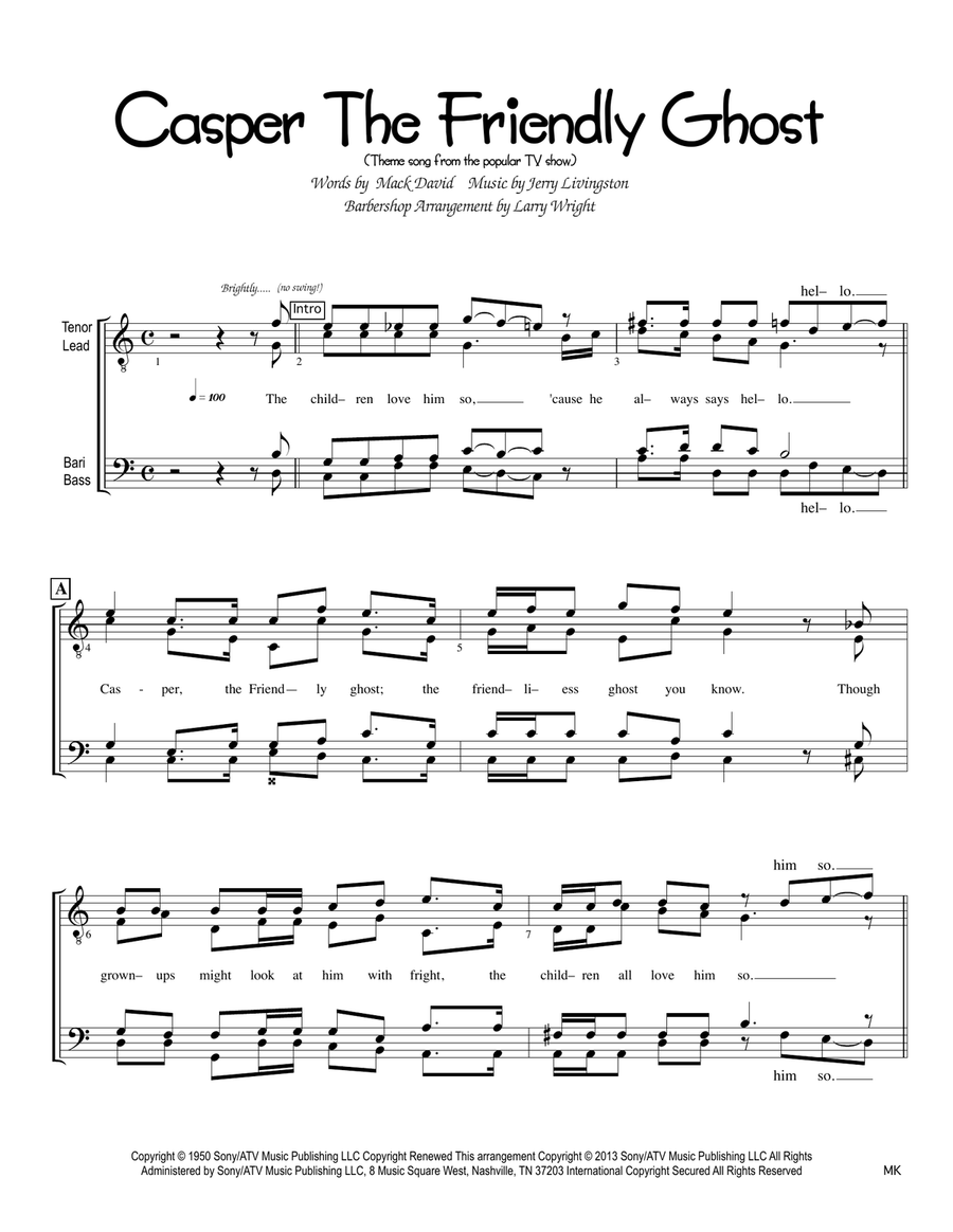 Casper The Friendly Ghost TTBB scores gallery preview page 1